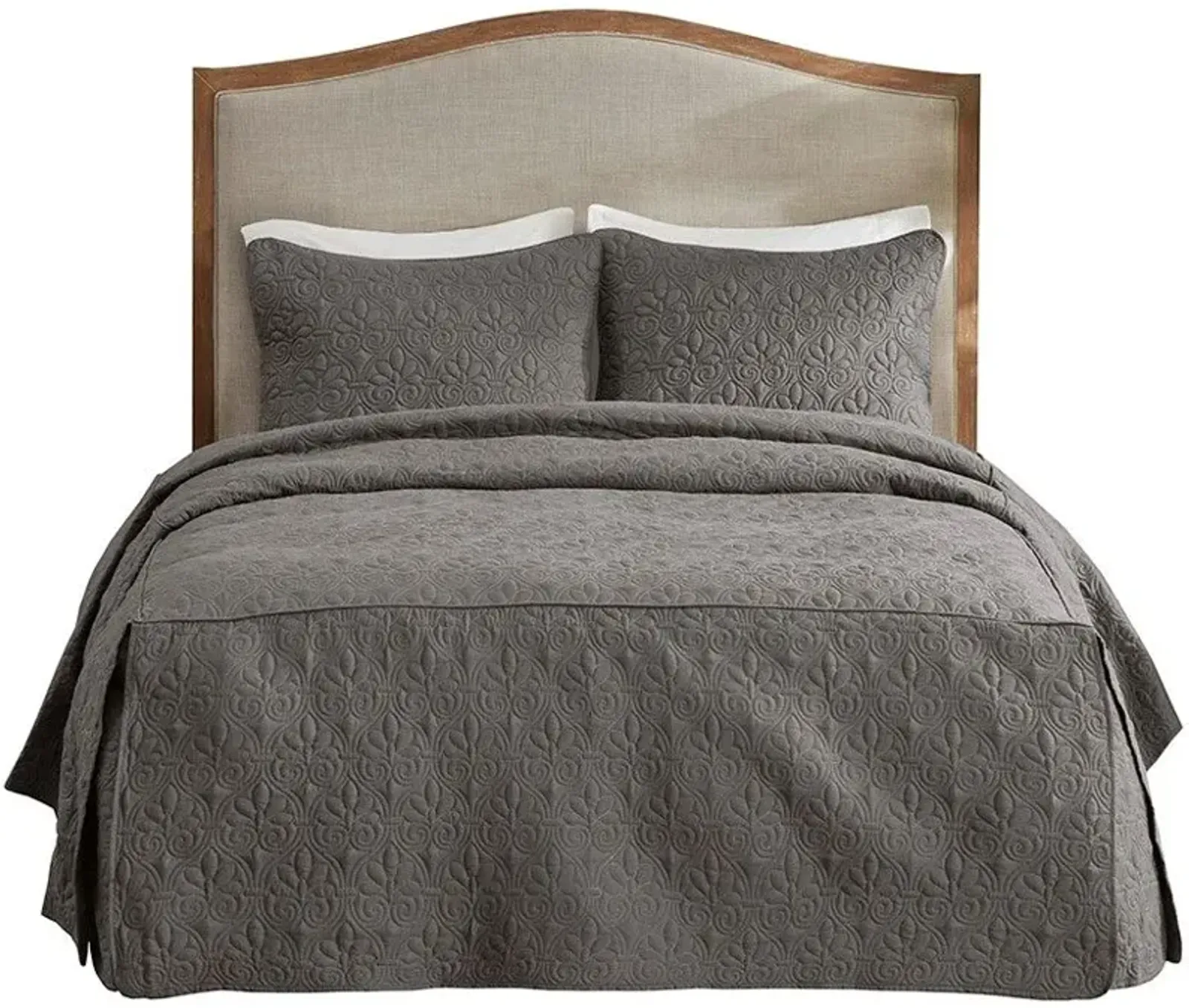 Olliix by Madison Park 3 Piece Dark Grey Queen Quebec Fitted Bedspread Set