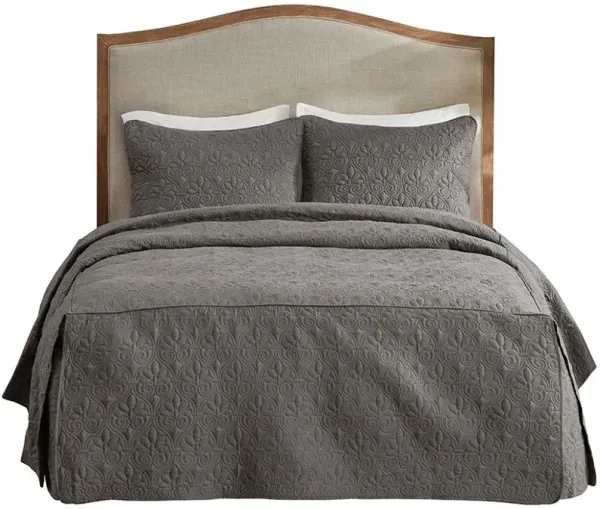 Olliix by Madison Park 3 Piece Dark Grey King Quebec Fitted Bedspread Set