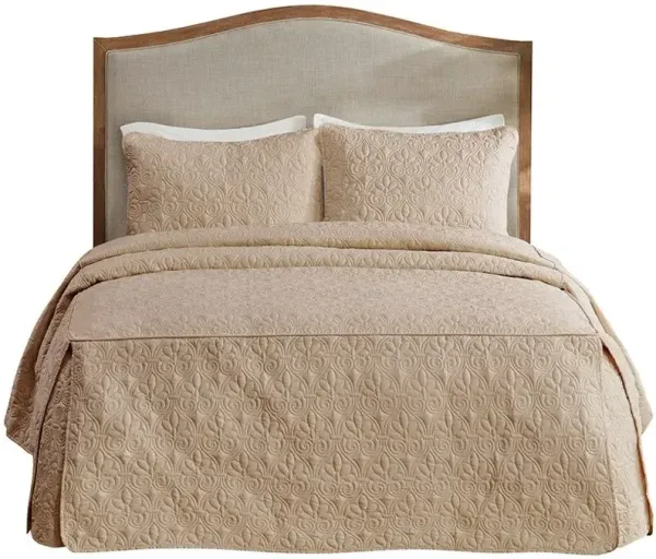 Olliix by Madison Park 3 Piece Khaki Queen Quebec Fitted Bedspread Set