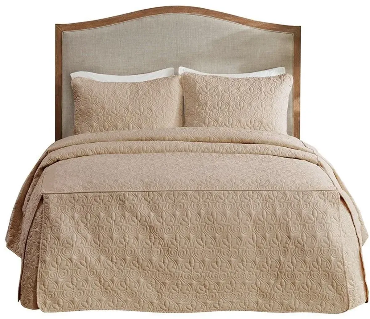 Olliix by Madison Park 3 Piece Khaki Queen Quebec Fitted Bedspread Set