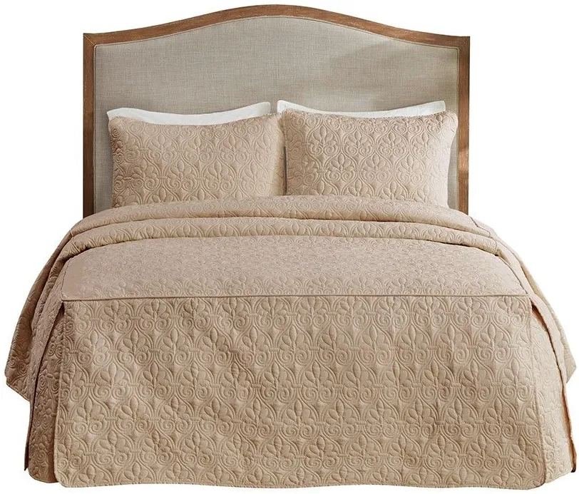 Olliix by Madison Park 3 Piece Khaki King Quebec Fitted Bedspread Set
