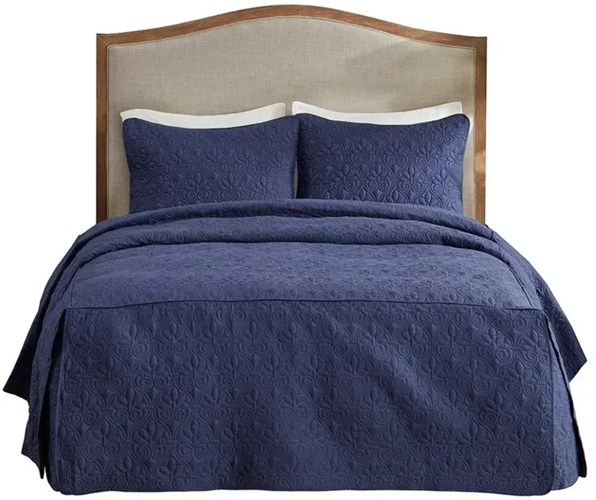 Olliix by Madison Park 3 Piece Navy Queen Quebec Fitted Bedspread Set