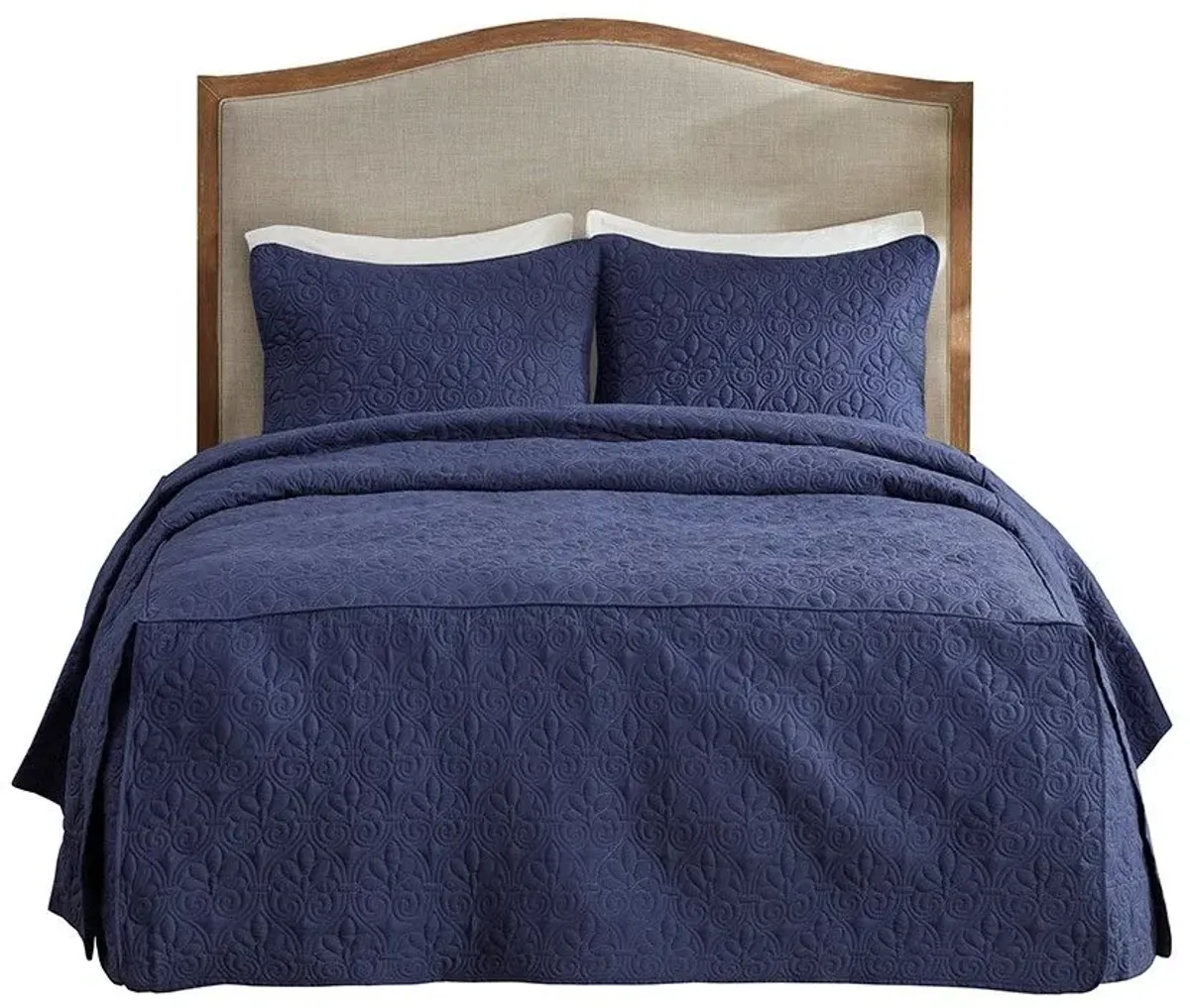 Olliix by Madison Park 3 Piece Navy Queen Quebec Fitted Bedspread Set