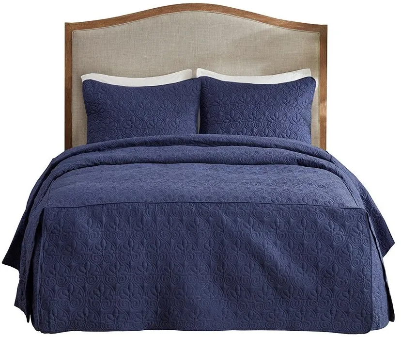 Olliix by Madison Park 3 Piece Navy King Quebec Fitted Bedspread Set