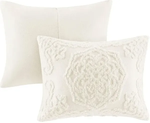 Olliix by Madison Park Ivory Twin/Twin XL Laetitia Tufted Cotton Chenille Medallion Fringe Coverlet Set