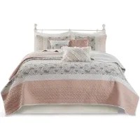 Olliix by Madison Park 6 Piece Blush Full/Queen Dawn Cotton Percale Reversible Coverlet Set