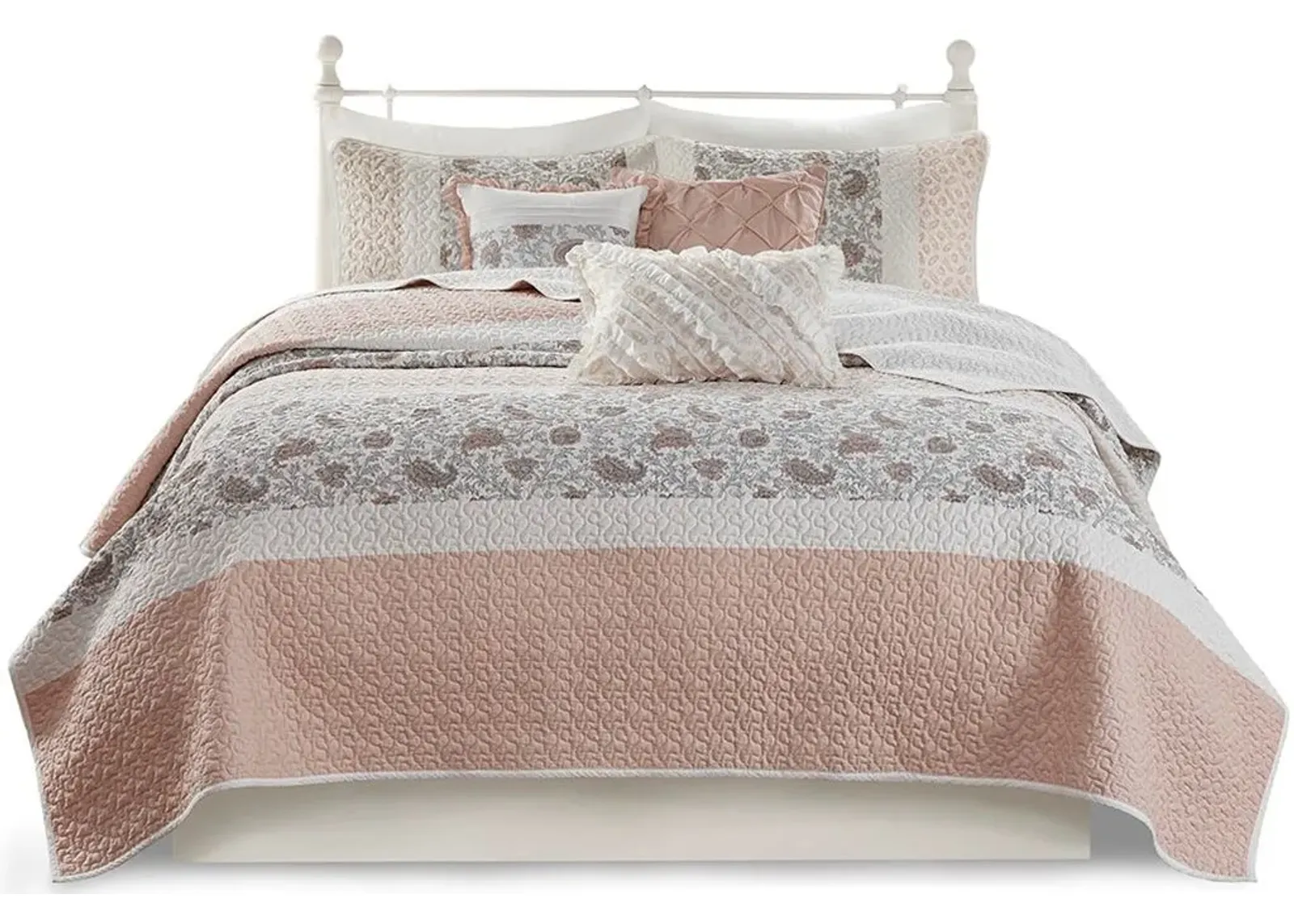 Olliix by Madison Park 6 Piece Blush Full/Queen Dawn Cotton Percale Reversible Coverlet Set