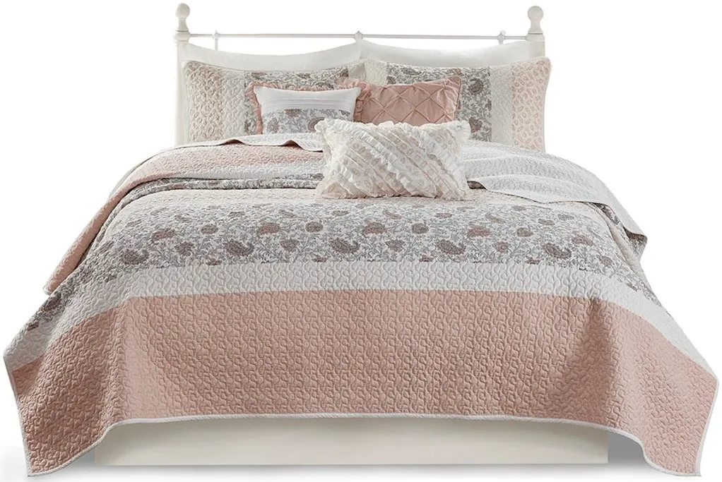 Olliix by Madison Park 6 Piece Blush Full/Queen Dawn Cotton Percale Reversible Coverlet Set