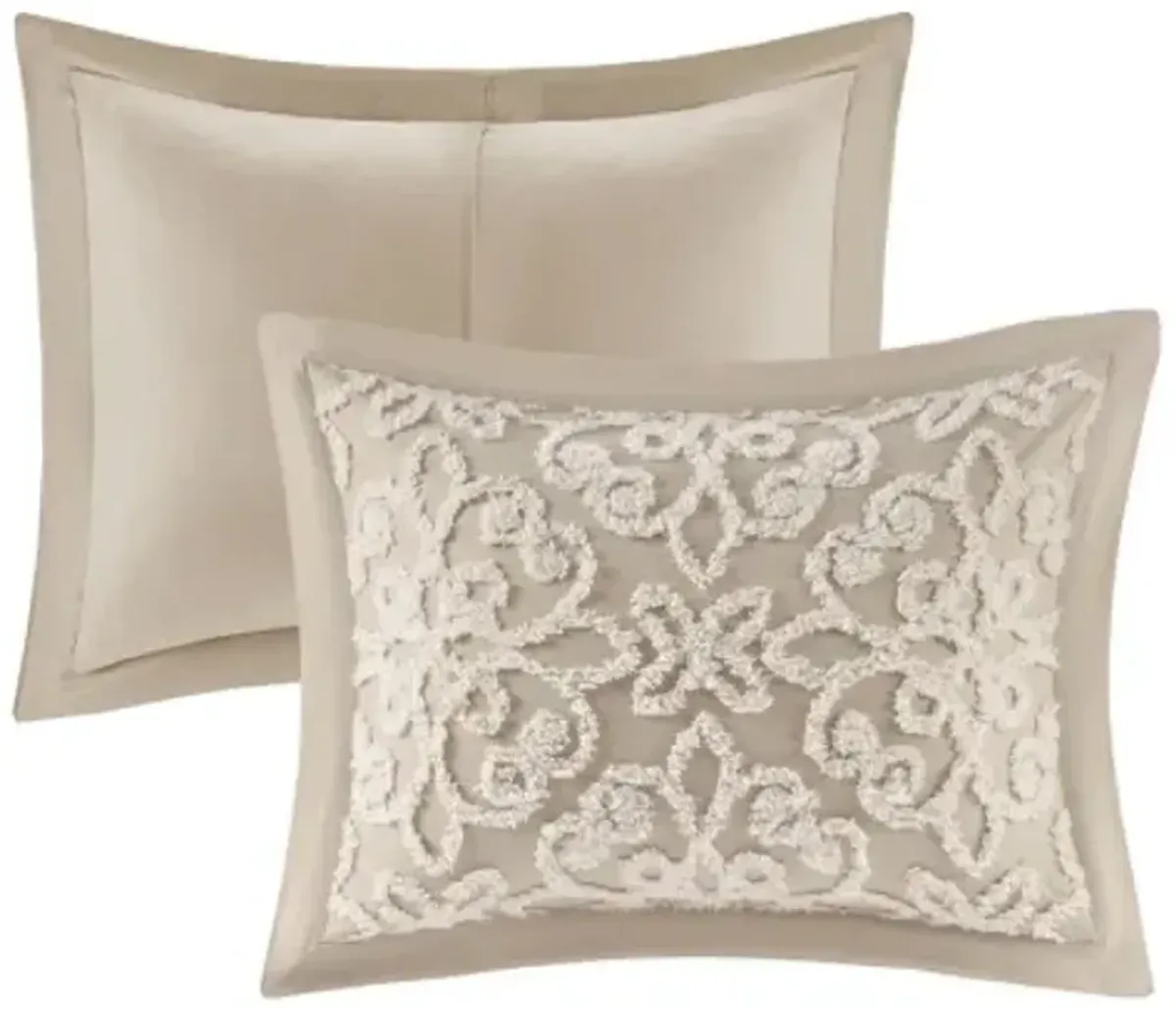 Olliix by Madison Park Sabrina 3 Piece Taupe Full/Queen Tufted Cotton Chenille Bedspread Set