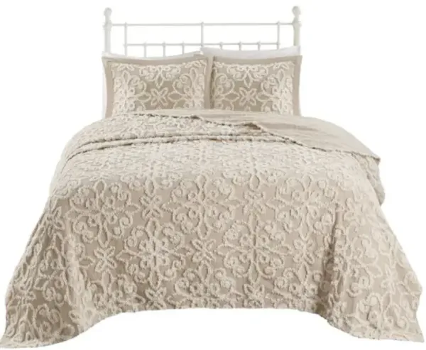 Olliix by Madison Park Sabrina 3 Piece Taupe King/California King Tufted Cotton Chenille Bedspread Set