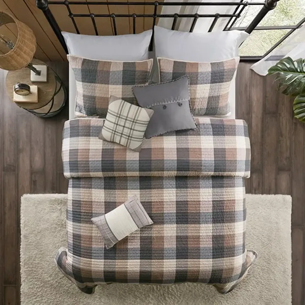 Olliix by Madison Park Ridge 6 Piece Neutral Full/Queen Reversible Herringbone Coverlet Set