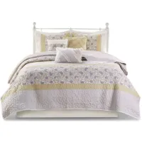 Olliix by Madison Park Dawn 6 Piece Yellow Full/Queen Cotton Percale Reversible Coverlet Set