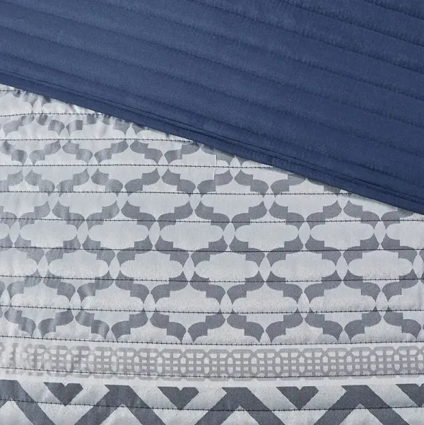 Olliix by Madison Park Bennett 4 Piece Reversible Jacquard Navy Full/Queen Coverlet Set