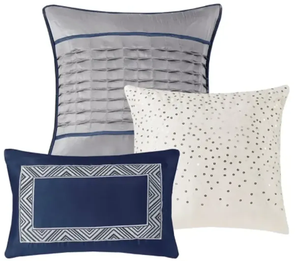 Olliix by Madison Park Rhapsody 6 Piece Navy Full/Queen Reversible Jacquard Coverlet Set