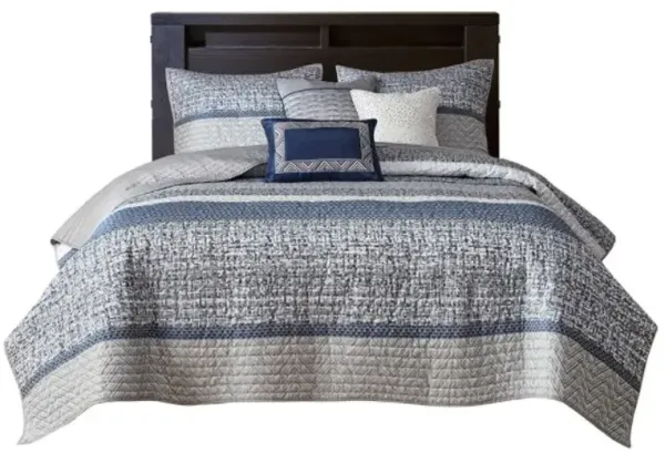 Olliix by Madison Park Rhapsody 6 Piece Navy Full/Queen Reversible Jacquard Coverlet Set