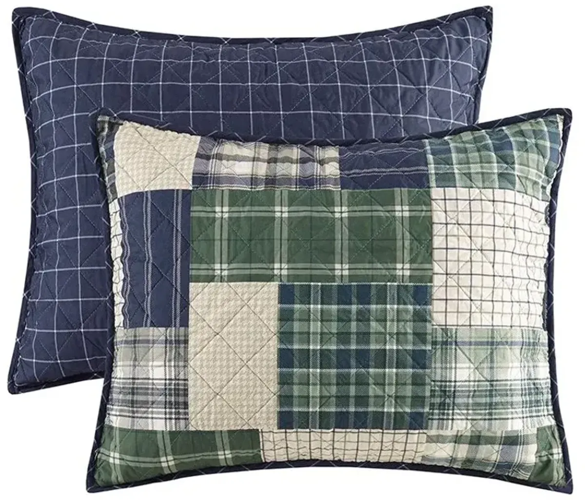 Olliix by Madison Park Timber 3 Piece Green and Navy Full/Queen Reversible Printed Coverlet Set