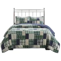 Olliix by Madison Park Timber Green/Navy Full/Queen Three Piece Reversible Printed Coverlet Set