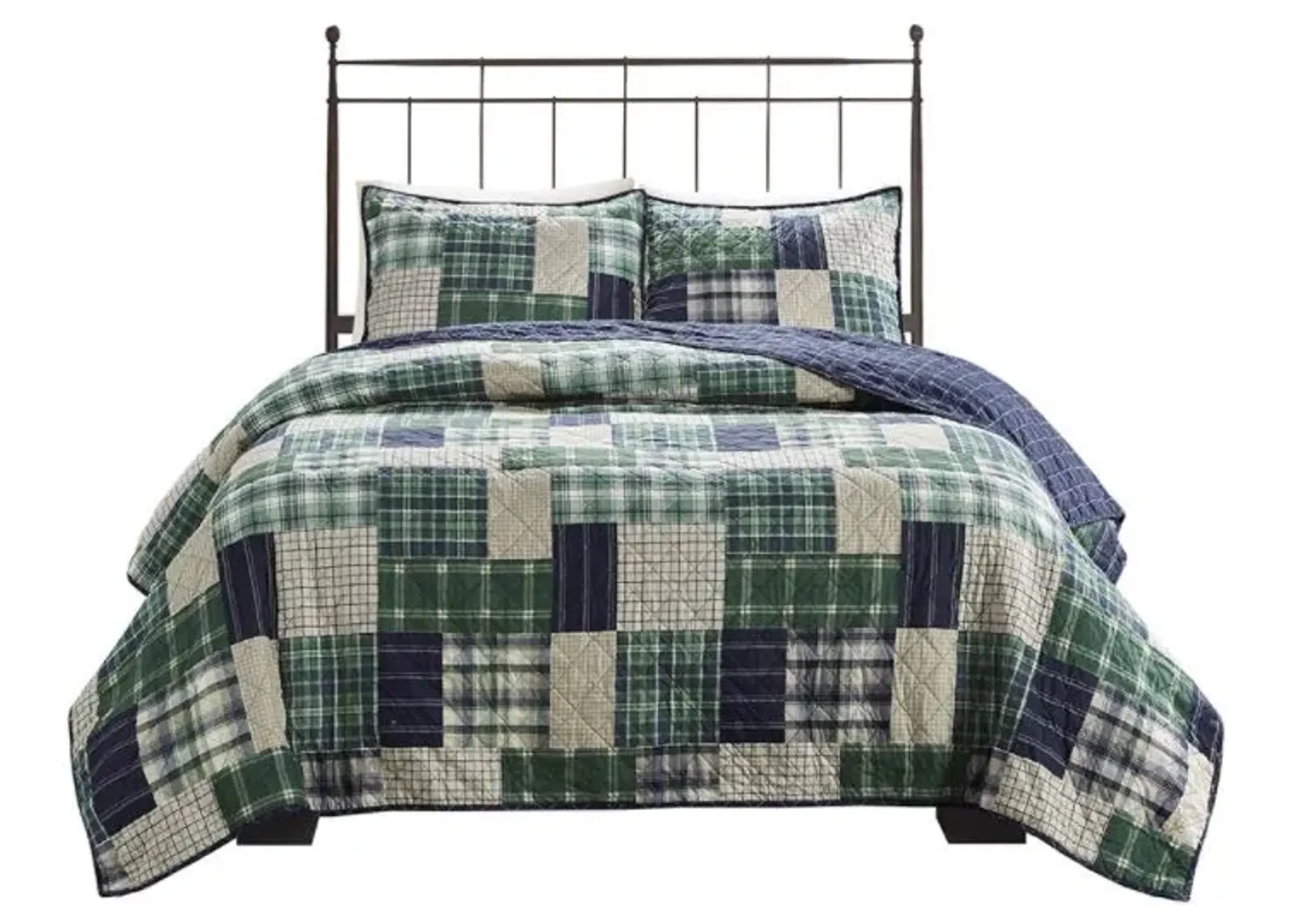 Olliix by Madison Park Timber Green/Navy Full/Queen Three Piece Reversible Printed Coverlet Set