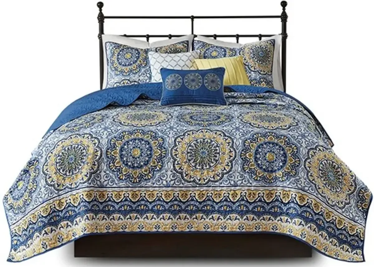 Olliix by Madison Park Tangiers 6 Piece Blue Full/Queen Reversible Coverlet Set