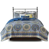 Olliix by Madison Park Blue King/California King Tangiers 6 Piece Reversible Coverlet Set