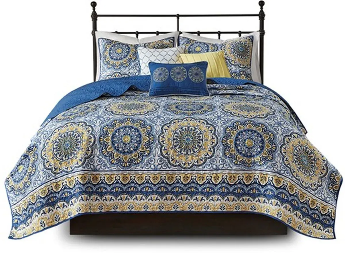 Olliix by Madison Park Blue King/California King Tangiers 6 Piece Reversible Coverlet Set