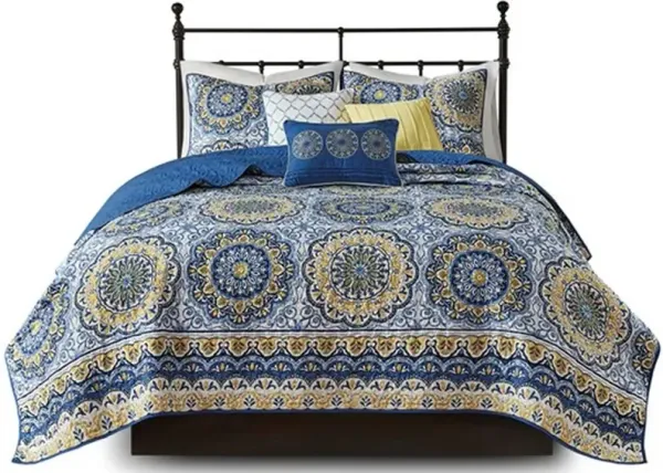 Olliix by Madison Park Tangiers 6 Piece Blue King/California King Reversible Coverlet Set
