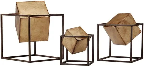 Olliix by Madison Park Black/Gold Set of 3 Quad Gold Cube Decor