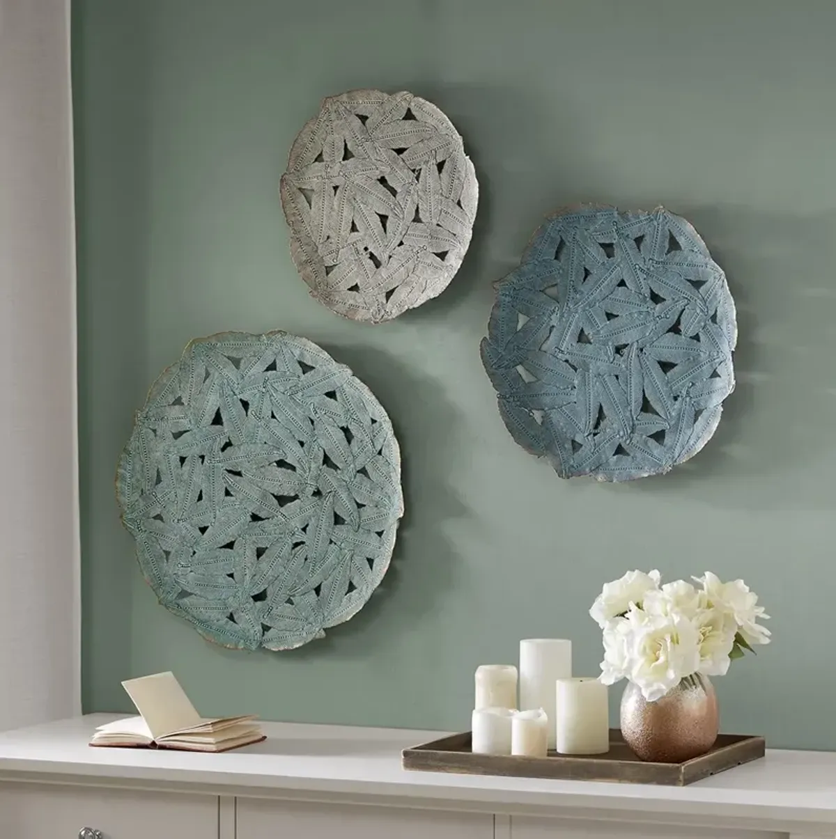 Olliix by Madison Park Blue Set of 3 Rossi Blue Iron Painted Wall Decor