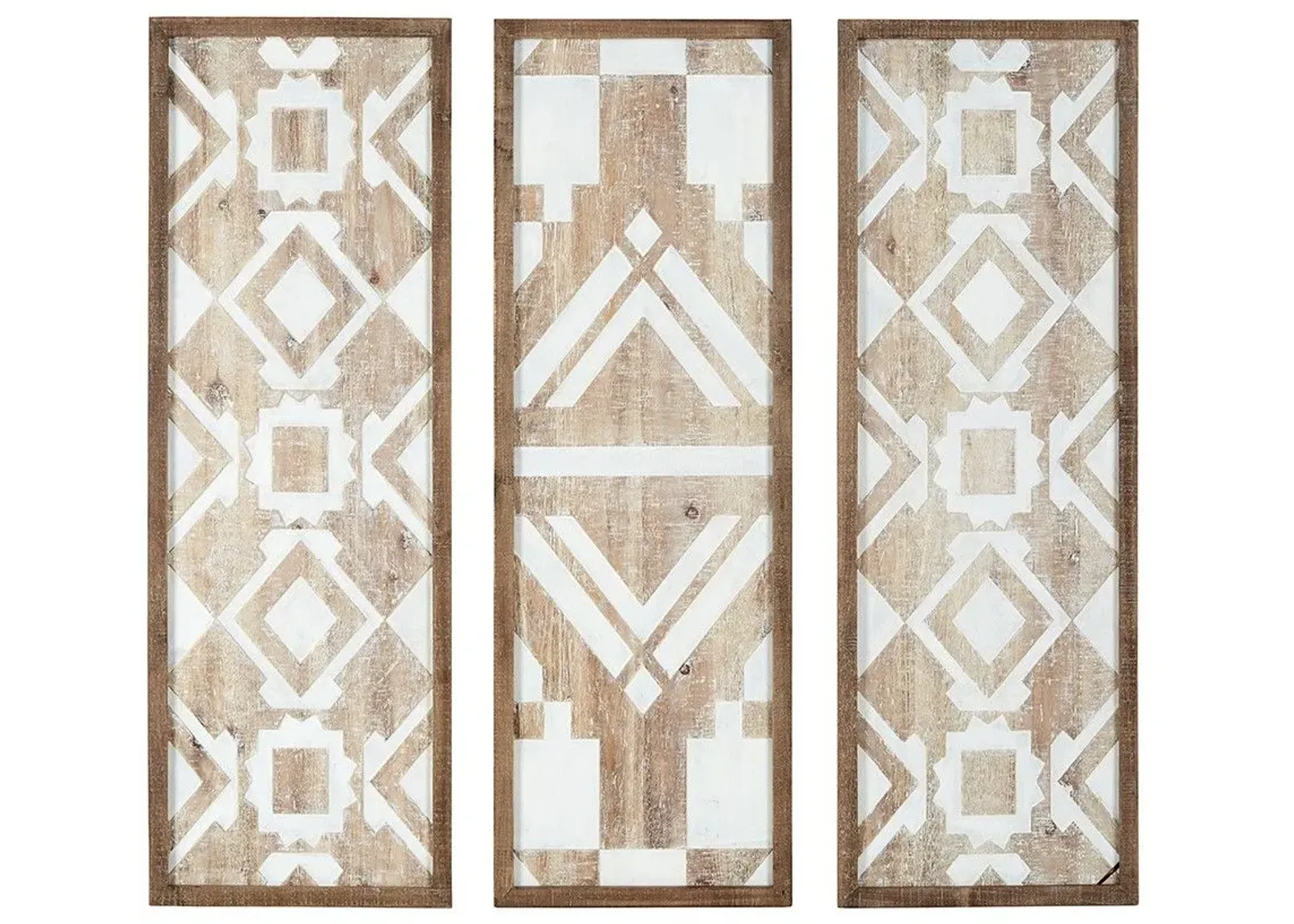 Olliix by Madison Park Natural Set of 3 Mandal Printed Wood Wall Decor