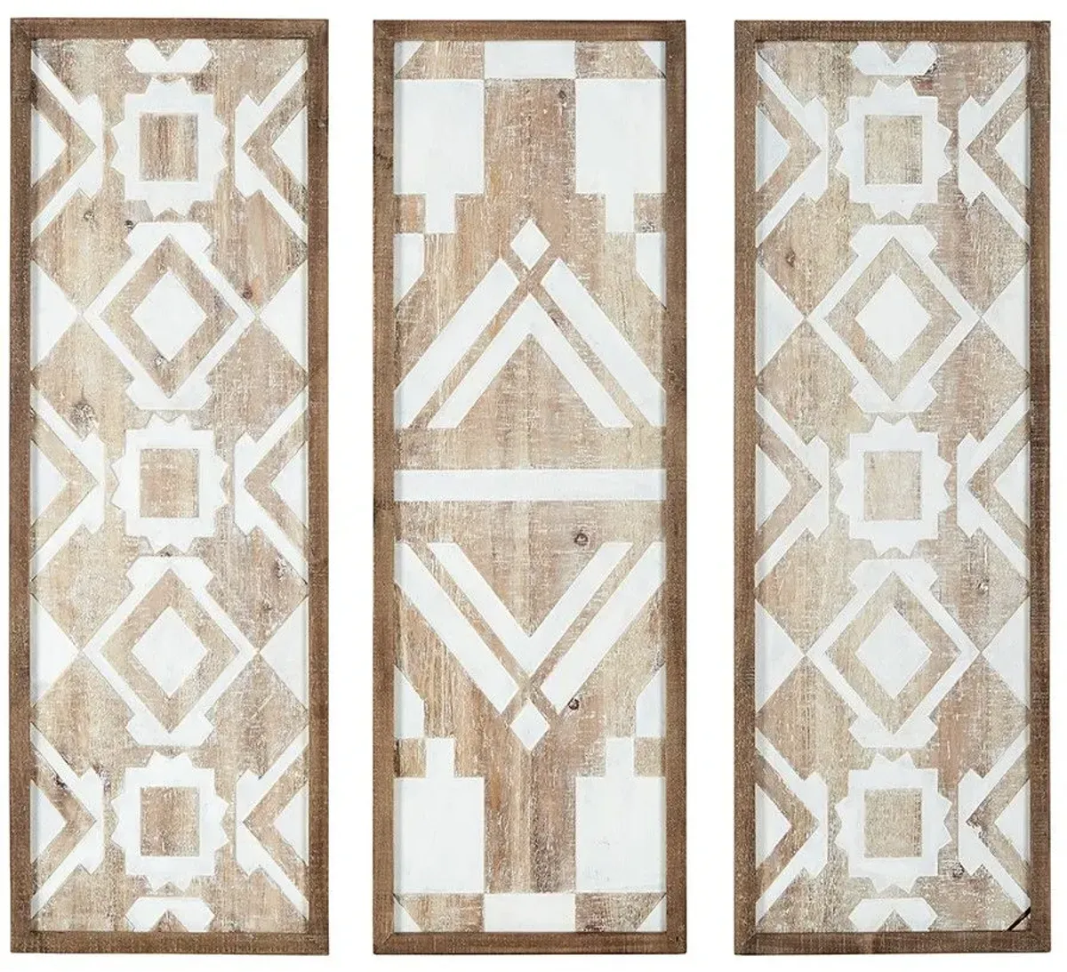 Olliix by Madison Park Natural Set of 3 Mandal Printed Wood Wall Decor