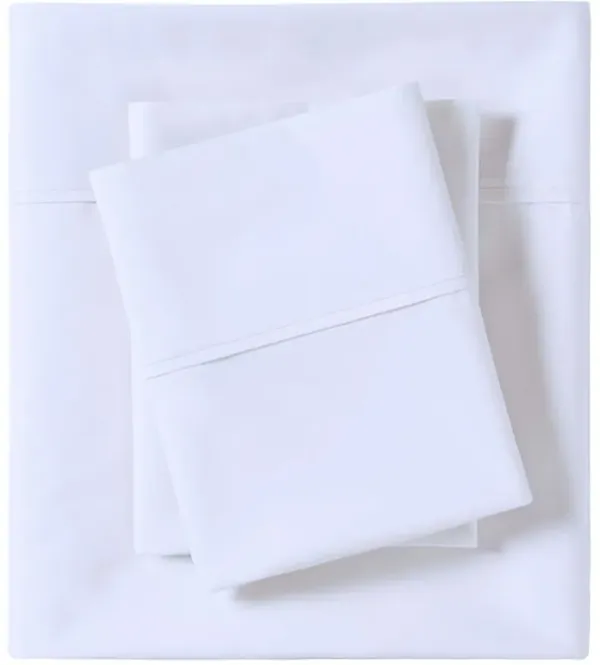 Olliix by Madison Park 3 Piece White Twin Peached Percale Cotton Sheet Set