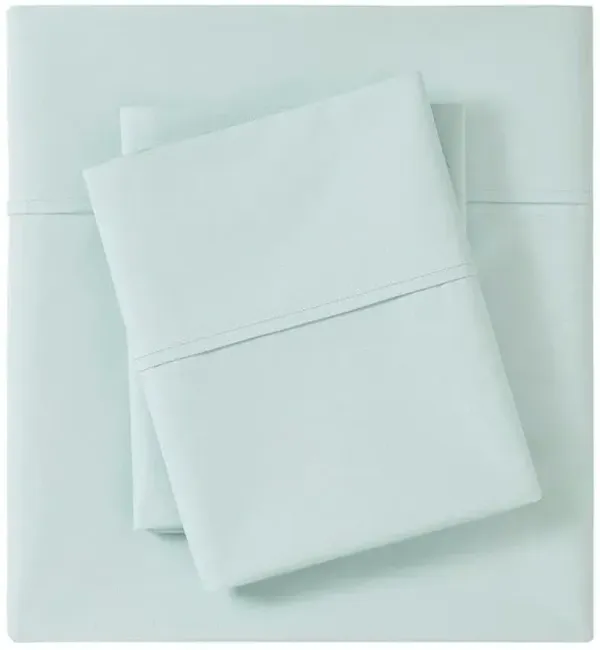 Olliix by Madison Park Aqua Queen Peached Percale Cotton Sheet Set
