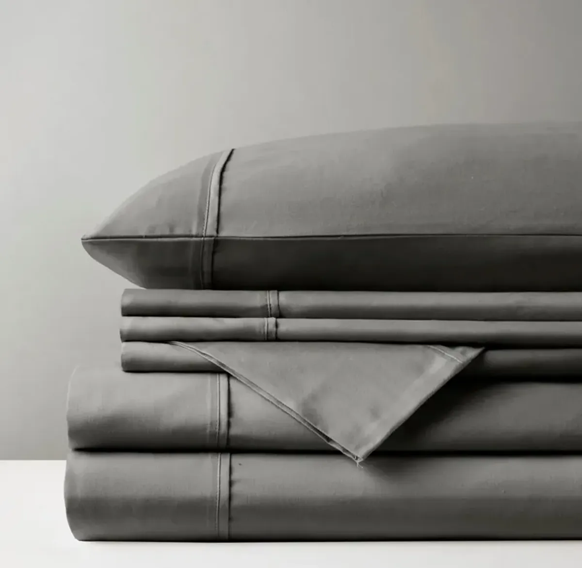 Olliix by Madison Park 800 Thread Count Charcoal Split King Cotton Rich Sateen Sheet Set