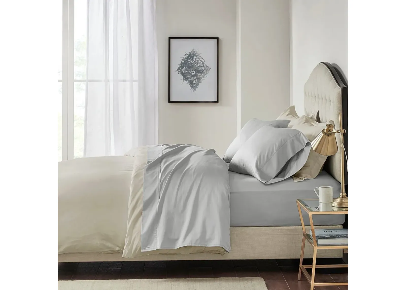 Olliix by Madison Park 600 Thread Count Light Grey Split King 100% Pima Cotton Sheet Set