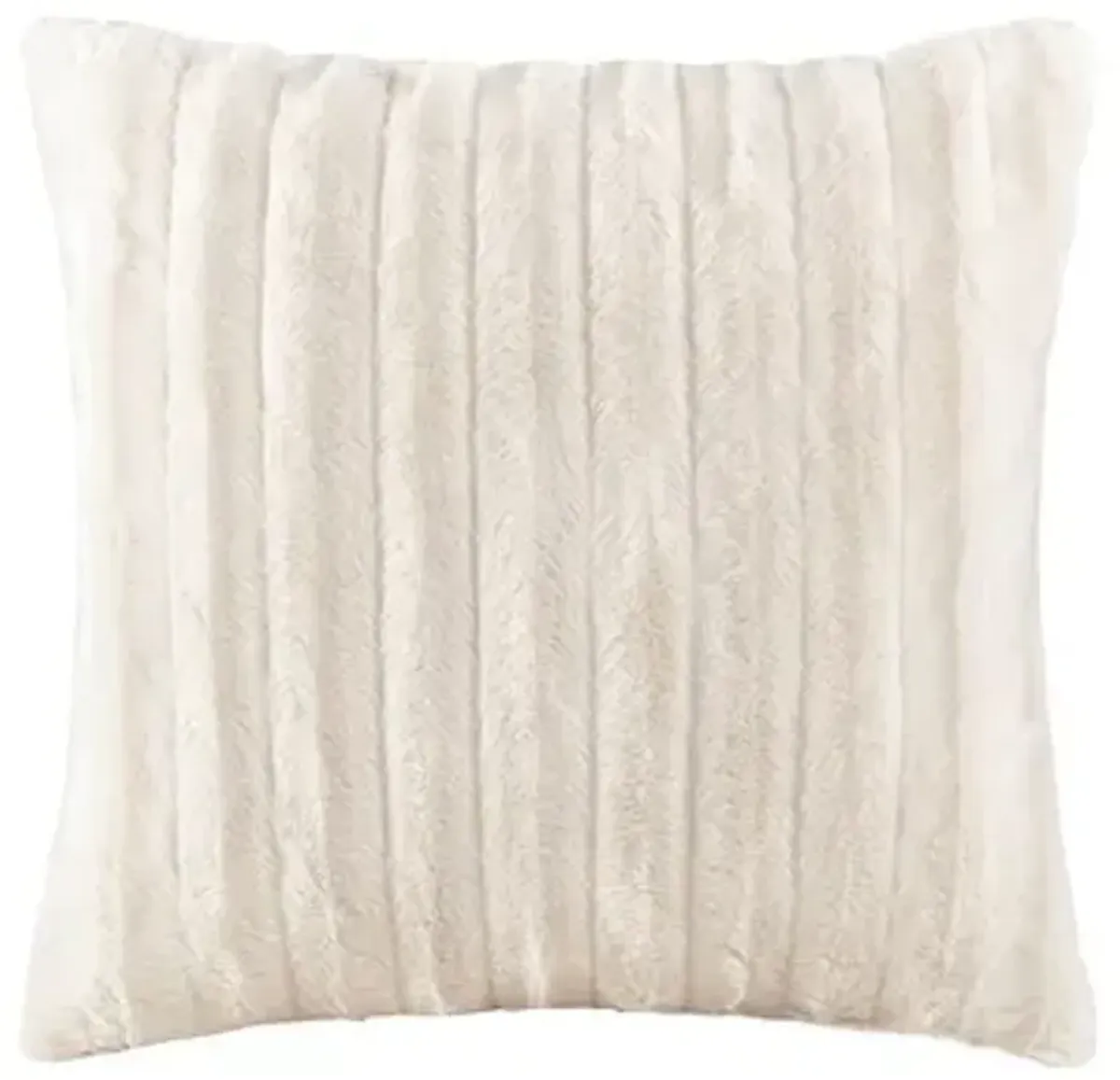 Olliix by Madison Park Duke Ivory 20x20" Polyester Brushed Solid Stripe Plaited Long Fur Square Pillow