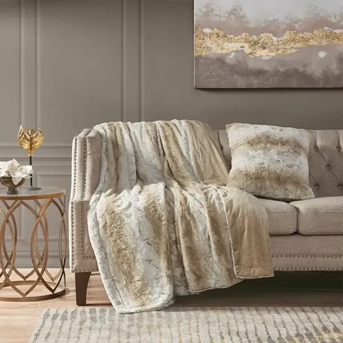 Olliix by Madison Park Zuri Sand Faux Fur Square Pillow
