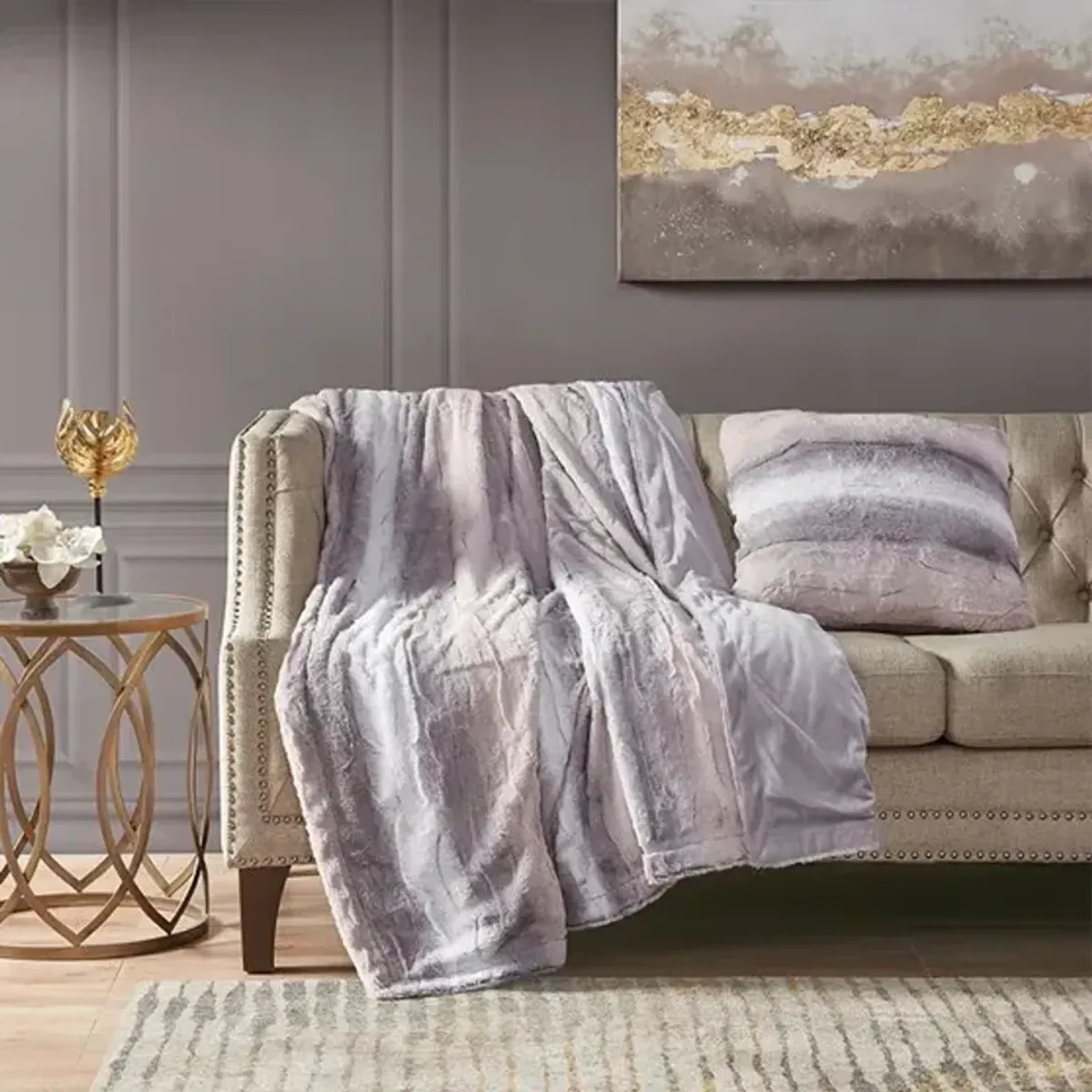 Olliix by Madison Park Zuri Blush/Grey Faux Fur Square Pillow