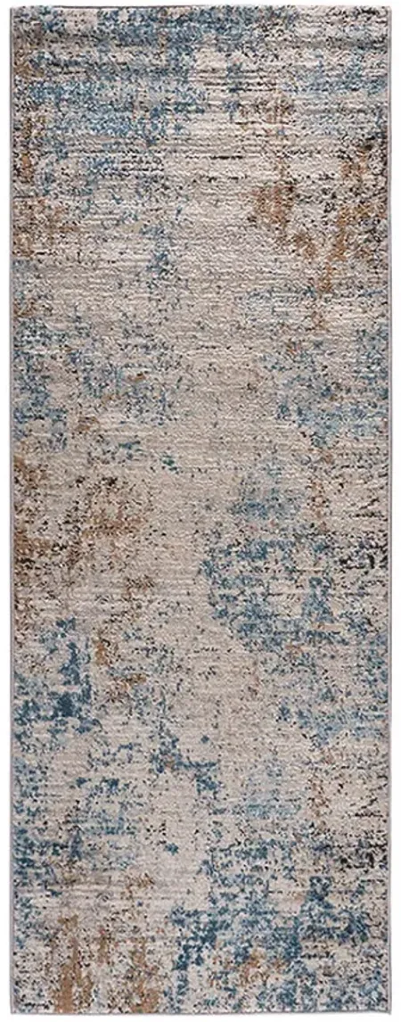 Olliix by Madison Park Newport Cream/Blue Runner Abstract Area Rug