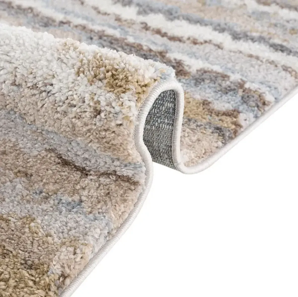 Olliix by Madison Park Riley Blue/Tan 5x7' Cozy Shag Watercolor Area Rug