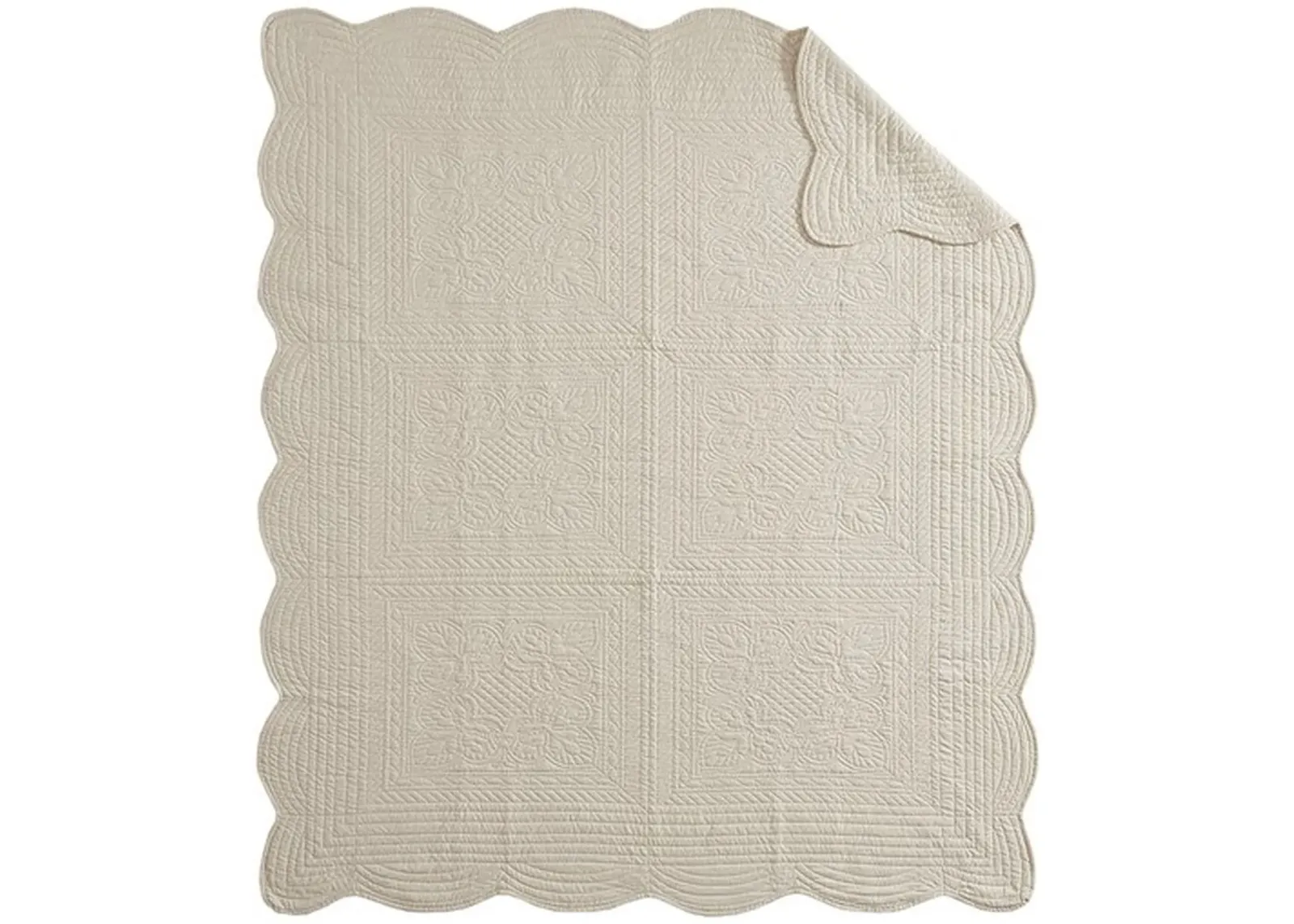 Olliix by Madison Park Cream Tuscany Oversized Quilted Throw with Scalloped Edges