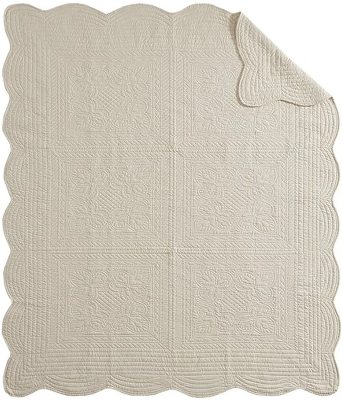 Olliix by Madison Park Cream Tuscany Oversized Quilted Throw with Scalloped Edges