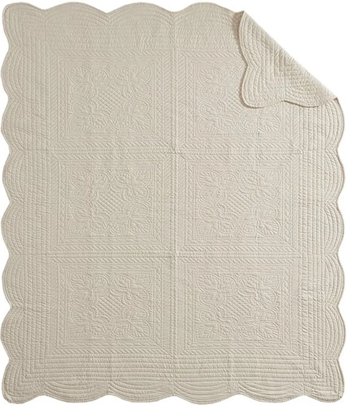 Olliix by Madison Park Cream Tuscany Oversized Quilted Throw with Scalloped Edges