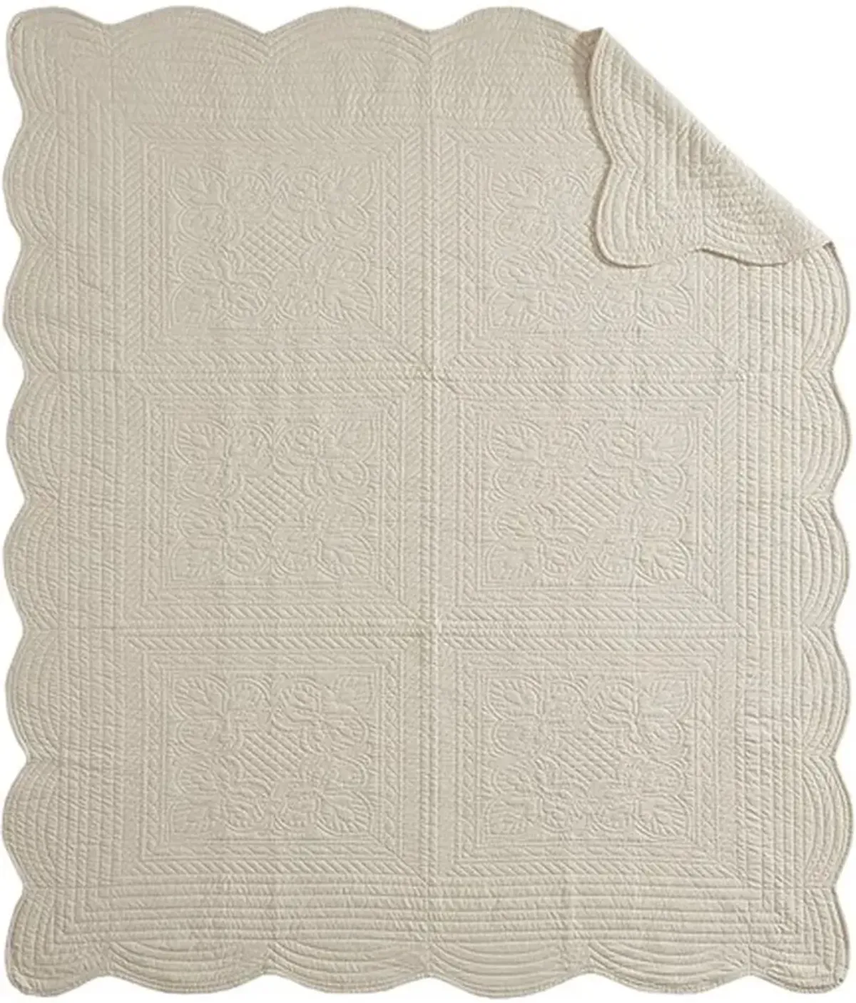 Olliix by Madison Park Cream Tuscany Oversized Quilted Throw with Scalloped Edges