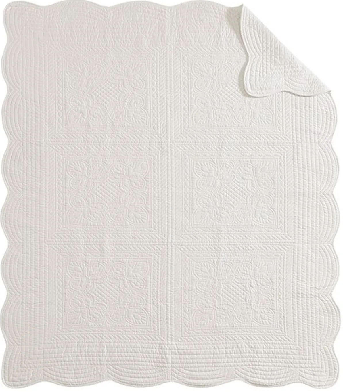 Olliix by Madison Park White Tuscany Oversized Quilted Throw with Scalloped Edges