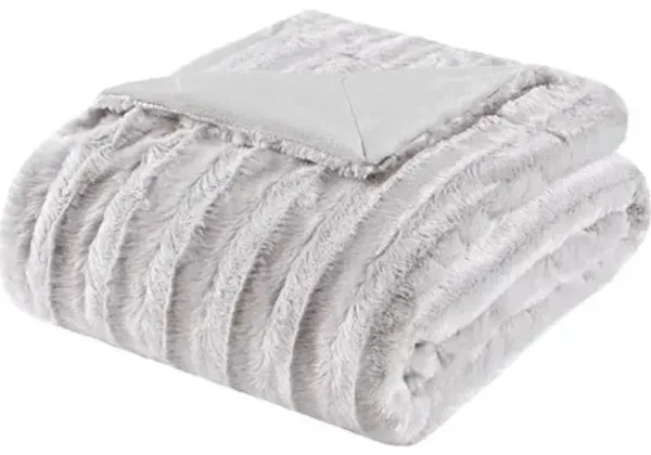 Olliix by Madison Park Duke Grey 50x60" Polyester Solid Stripe Plaited Brushed Long Fur Knitted Throw