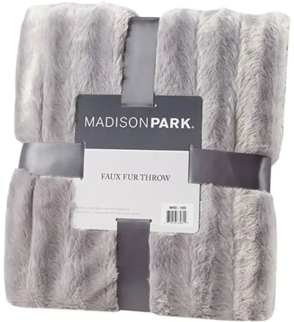 Olliix by Madison Park Duke Grey 50x60" Polyester Solid Stripe Plaited Brushed Long Fur Knitted Throw