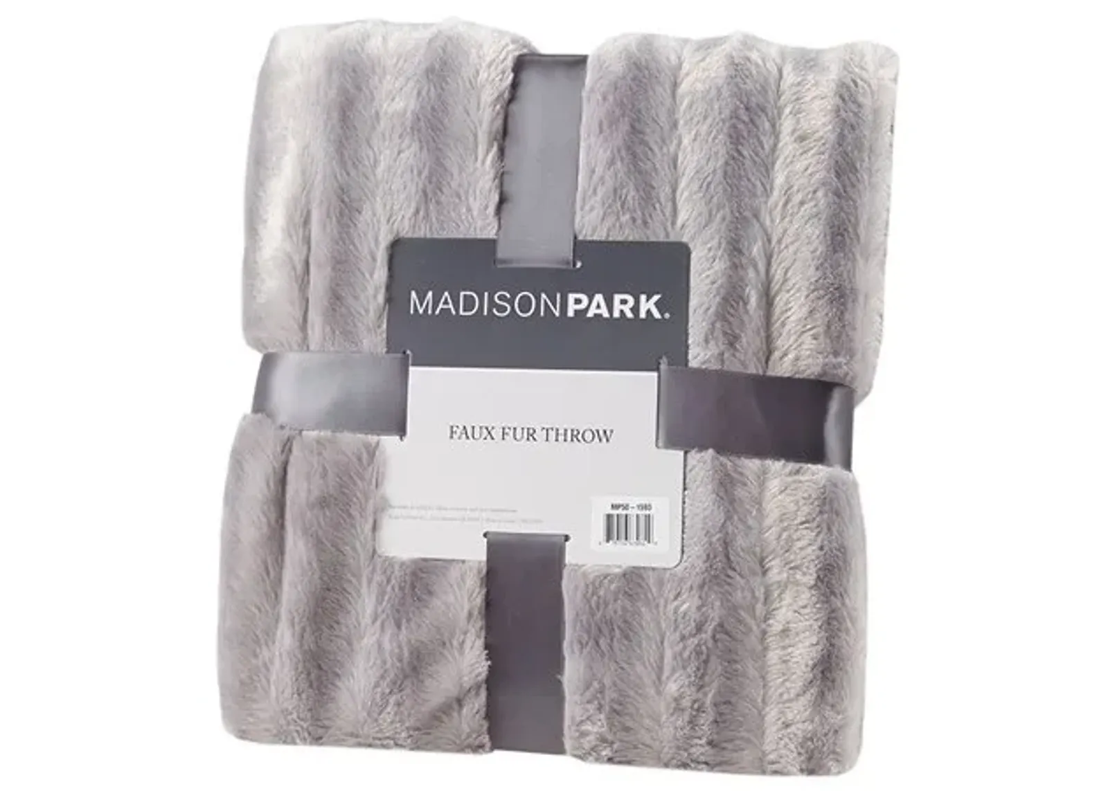 Olliix by Madison Park Duke Grey 50x60" Polyester Solid Stripe Plaited Brushed Long Fur Knitted Throw