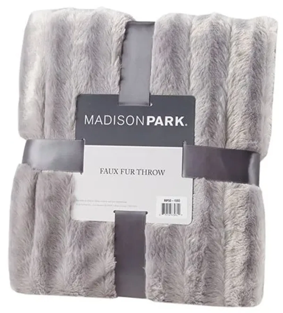 Olliix by Madison Park Duke Grey 50x60" Polyester Solid Stripe Plaited Brushed Long Fur Knitted Throw