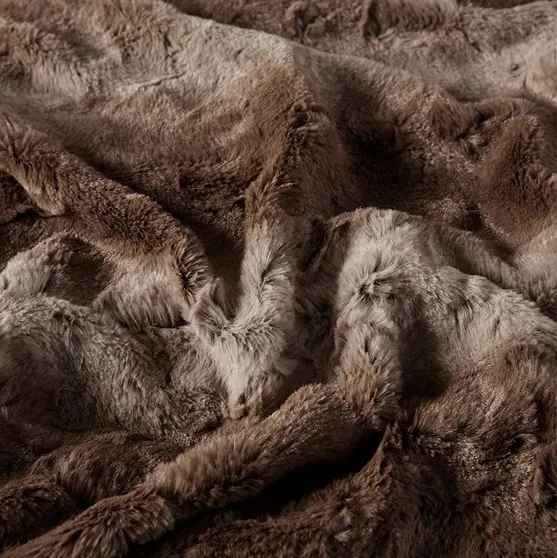 Olliix by Madison Park Zuri Tan 60x70" Polyester Faux Tip Dyed Brushed Long Fur Throw