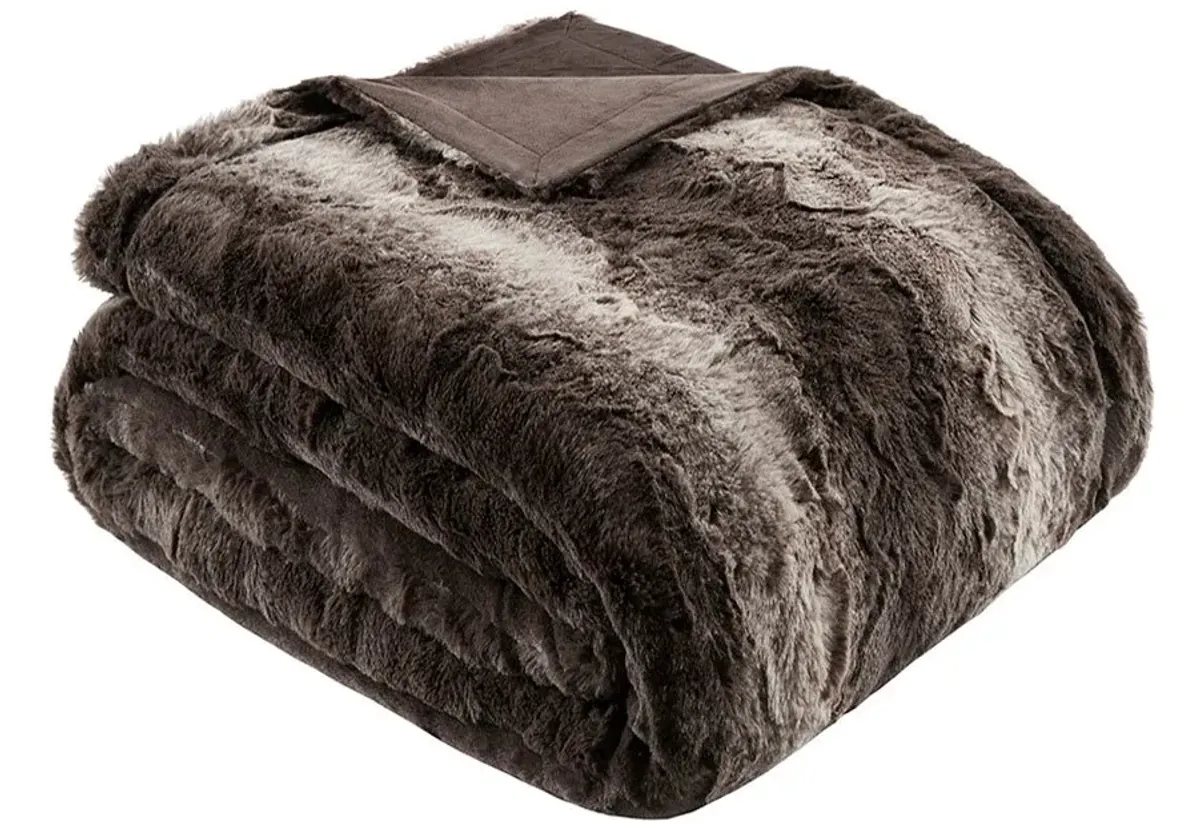 Olliix by Madison Park Zuri 1 Brown Oversized Faux Fur Throw